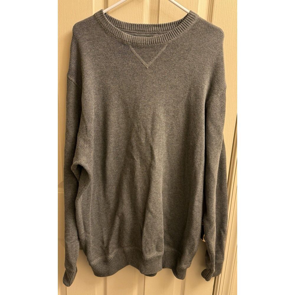 VTG Eddie Bauer Mens Knit Sweater XL Tall Gray Long Sleeve Pullover 100% Cotton‎